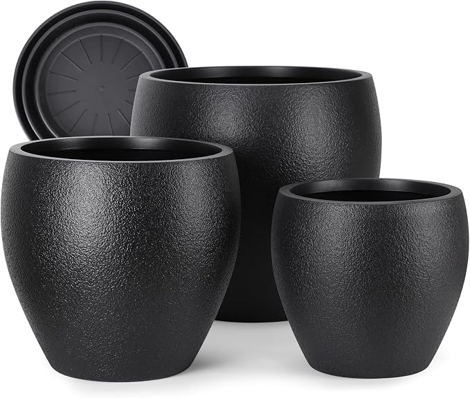YNNICO Plant Pots 17.5/14.8/12.2 inch Set of 3, Flower Pots with Drainage Holes, Large Planters for Indoor Outdoor Garden Plants and Flowers. (Black)