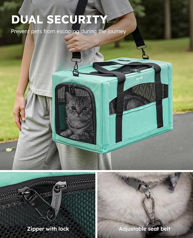 Pecute Cat Carrier Stable, Pet Carrier with Privacy Partition,Light Green | Safe For Car Travel, Stable Steel Frame, Soft-Sided Pet Carrier Bag For Dogs And Cats Up To 11lbs, Foldable Design.