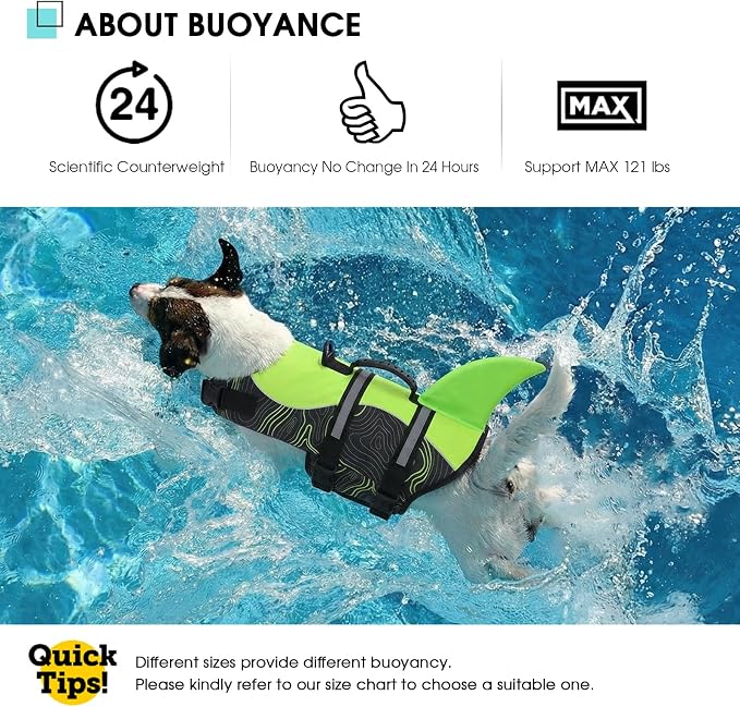 Shark Dog Life Vest for Swimming, Pet Life Vests for Boating, High Buoyant DogLife Jacket, Ripstop High Flotation Swimsui for Small, Medium, Large Dogs (Greenblack,M)