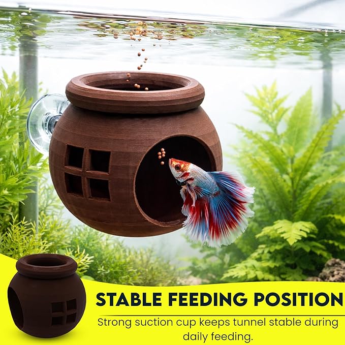 Floating Cozy Betta House, Natural Floating Betta Hide Out, Aquarium Hammock, Relaxing & Stress Relief, Suction Cup Included, 2.9" W x 2.6" H