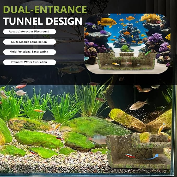 Aquarium Cave for Betta & Shrimp – Artificial Rock Hideout, Corner-Friendly Fish Tank Decor with Interactive Hiding Spots & Exploration Tunnel for Small Fish