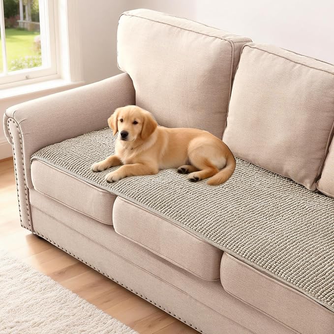 H.VERSAILTEX Plush Chenille Couch Cover for 3 Cushion Couch Anti Slip Washable Sofa Slipcovers Soft and Durable Furniture Protector for Dogs Cats Kids (27.5" x 71", Island Fossi)