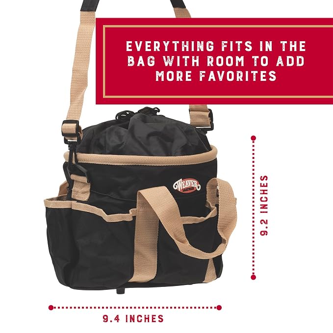 Weaver Equine Horse Grooming Kit, 7-Piece with Tote Bag | Care Set Keeps Coat, Mane & Hooves Tidy with Organized Storage for Home, Stable, Barn & Travel Routines, Black/Beige