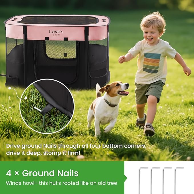 Love's cabin Pet Puppy Dog Playpen, Small Dog Tent Crates Cage Indoor/Outdoor, Portable Exercise Playpen for Cat, Foldable Pop Up Dog Kennel Playpen with Carring Case (S, Pink)