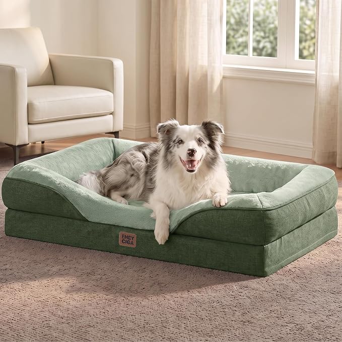 EHEYCIGA Orthopedic XL Dog Bed for Large Sized Dog, 42x30 Inch Extra Large Memory Foam Dog Couch Bed with Sides, Waterproof Liner & Washable Removable Cover, Green