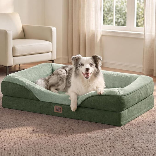 EHEYCIGA Orthopedic XL Dog Bed for Large Sized Dog, 42x30 Inch Extra Large Memory Foam Dog Couch Bed with Sides, Waterproof Liner & Washable Removable Cover, Green