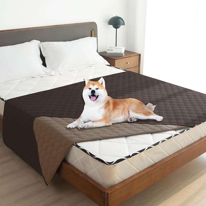 gogobunny Waterproof Dog Blankets for Large Dogs, Pet Bed Cover Breathable | Washable Pee Pads, Quilted Throw Blanket, Furniture Protector for Couch Sofa Bed Car, 82x82 Inch Dark/Light Coffee