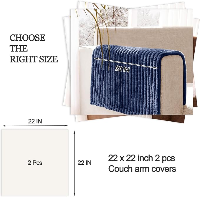 100% Waterproof Couch Arm Covers 2pcs, Fuzzy Chair Arm Covers Thick Soft Recliner Chair Armrest Protectors, Non-Slip Couch Armrest Cover Pet mats for Sofa (Navy Blue, 22" x 22" 2 Pack)