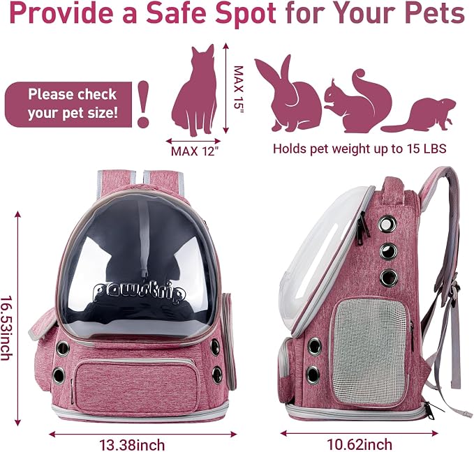 Cat Backpack Carrier Clear Bubble Window for Cats & Small Dogs up to 15 lb | Large Space Breathable Foldable Pet Carrier Airline Approved, Mesh Entry Safety Tether Washable Pad, Travel Hiking Outdoor