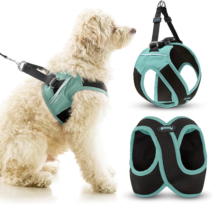 Gooby Escape Free Easy Fit X Step-in Dog Harness, Seattle Blue, X-Large | Patented escape-free, tightens on back-out; Choke-free X-frame + V-neck; Quick-release buckle; Reflective trim