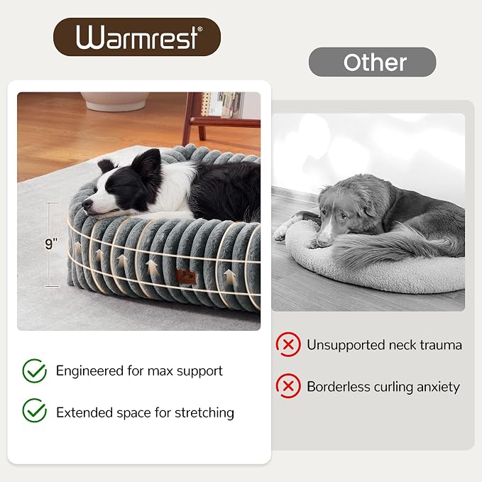 Dog Beds Large Sized Dog,Rectangle Orthopedic Pet Bed for Large Dog, Comfort Fluffy Memory Foam Dog Beds with Anti-Slip Bottom,Grey(35x25x9inchs)
