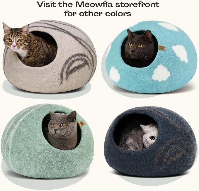 Cat Cave – Premium Felt Cat Bed Enclosure for Indoor Cats, Handmade Merino Wool (Cloud Nap Blue, Medium)