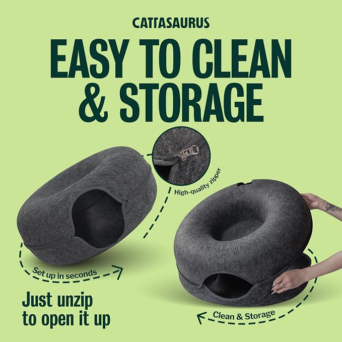 Peekaboo Cat Cave Donut for Multiple & Large Cats up to 30-45 lbs, 3-in-1 Self Warming Cat Bed, Tunnel & Scratcher for Indoor Cats, Washable & Detachable Small Dog Bed (Dark Gray, Jumbo)