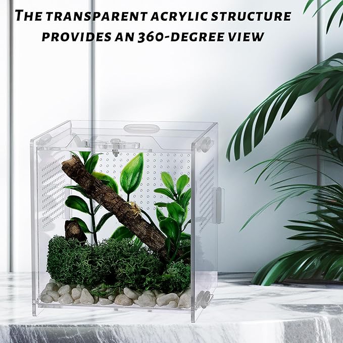 VERTUPET Jumping Spider Enclosure,2 Pack Insects Habitat,Small Arboreal Reptile Terrarium Acrylic Accessories Kit,Tarantula Enclosure Bug Cage for Frog,Crickets, Praying Mantis,Snails（4x4x4inch）