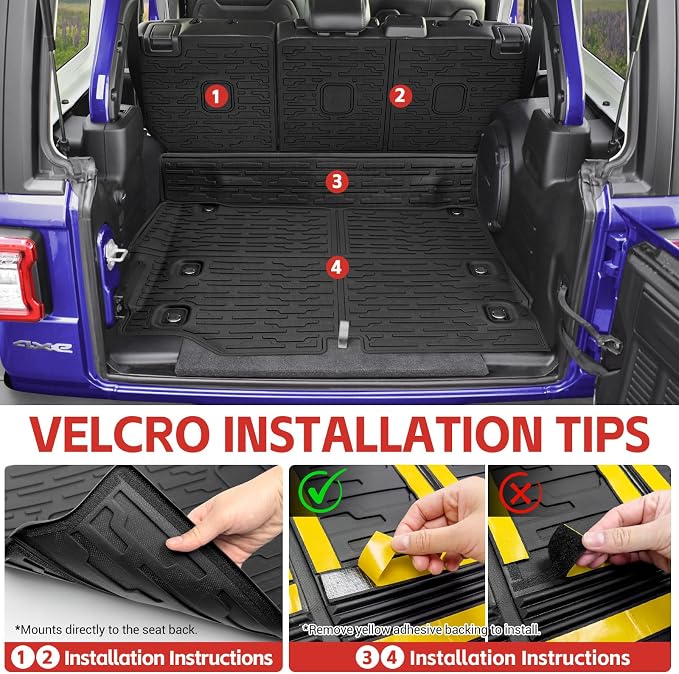 Cargo Mat with Seat Back Cover Fit for 2021-2025 Jeep Wrangler JL 4 Door Unlimited 4XE, Cargo Liner Durable TPE Trunk Mat for 2024 Jeep Wrangler JL/JLU Accessories(Cargo Mat+ Backrest Mats)