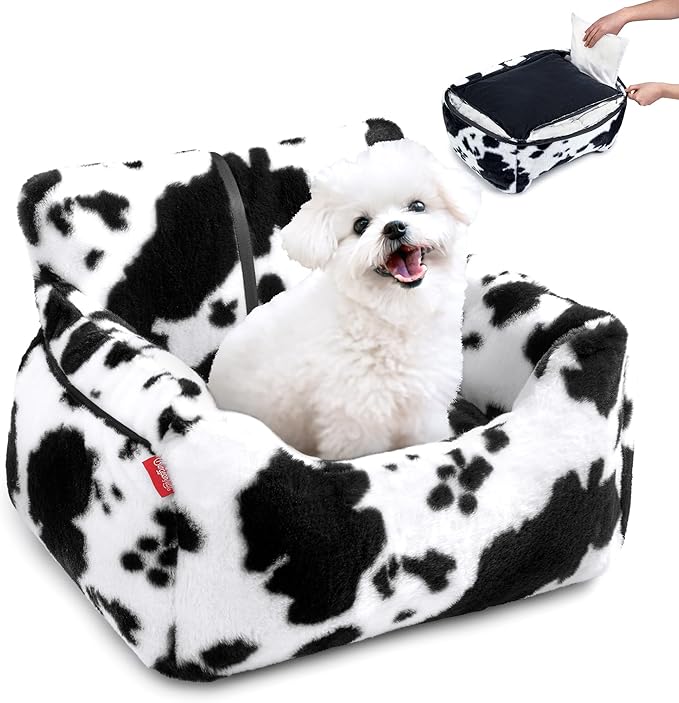 Dog Car Seat for Small Dogs & Cats Under 25 lbs, Milk Cow