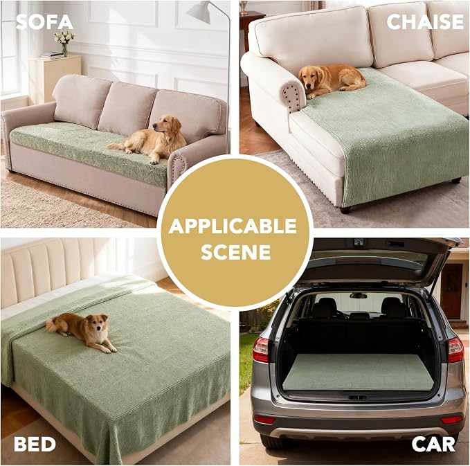 H.VERSAILTEX Non Slip Pet Couch Cover Chenille Dog Bed Protector Thick Soft Sofa Slipcover Pet Friendly Washable Couch Cushion Covers for Pets (30" x 53", Sage)