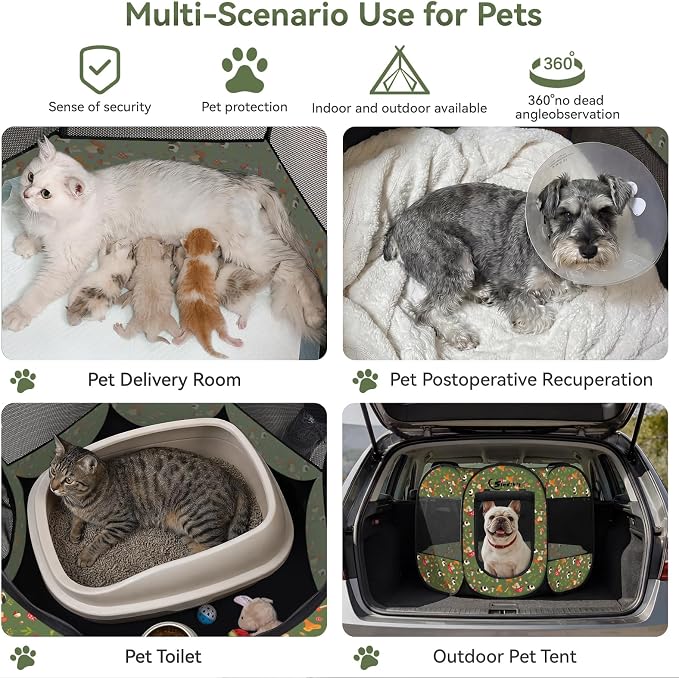 Siedihit Dog Playpen, Medium Dogs Tent Crates Cage Indoor/Outdoor | Portable Pop Up Dog Kennel Playpen with Carrying Case for Dogs/Cats/Rabbits(Cottagecore, Medium)