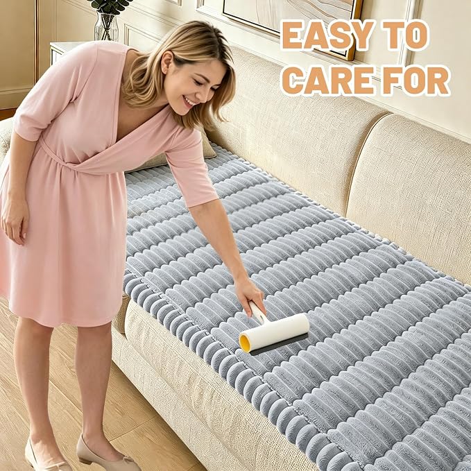 Couch Cover for Dogs Washable,Non Slip Fuzzy Durable Pet Friendly Cozy | Soft Slipcovers for 3 Cushion Sofa Cover,Plush Thick Protector Fits Mat Bed Leather & Fabric Couches (Light Grey 27.6"x82.7")