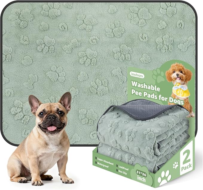 LOOBANI Washable Pee Pads for Dogs,2 Pack Reusable Puppy Pads 31"x36" | Super Absorbent, Waterproof, Leakproof, Non Slip, Soft, For Whelping, Potty Training, Crates, Floors, Beds, Couches, Travel