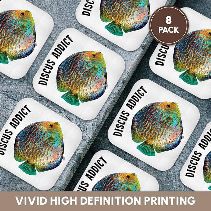 3dRose Discus Fish Addict Funny Aquarium Design Set of 8 Coasters - Soft