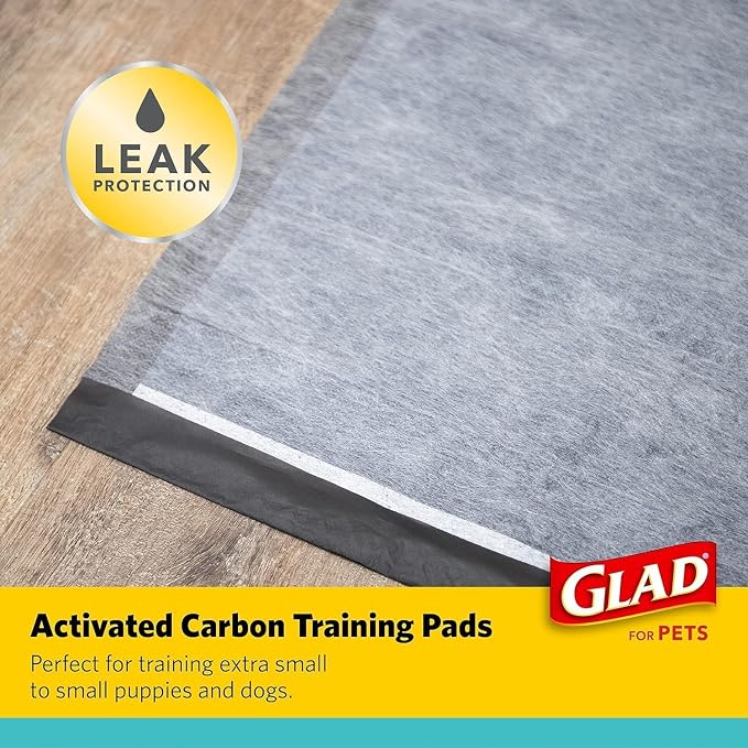 Glad for Pets Black Charcoal Puppy Pads, 17.5 x 23.5 Inch, 120 Count, 2-Pk | Super-absorbent core, disposable design, 17.5x23.5 in, potty crate and indoor training