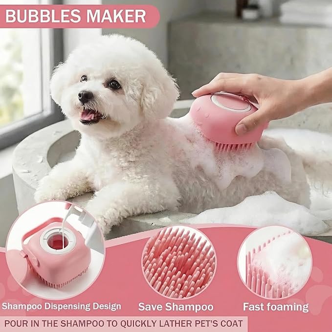 12PCS Dog Bath Kit & Dog Brush Kit for Dogs & Cats - Professional Pet Grooming Tools Set with Shedding Brush, Bath Scrubber, Dematting Comb & Storage Bag - Complete Dog Washing Essentials, Pink