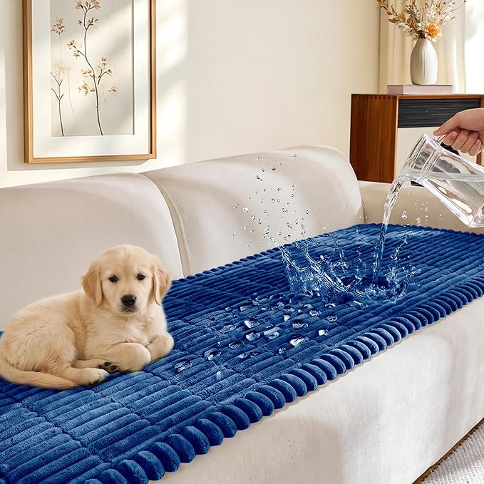 FUANGUI Waterproof Couch Cover Sofa Cover for Dogs and Pets Sofa Protector | Non-Slip Washable Fuzzy Soft Cat Bed Sofa Slipcover for 2-3 Cushion Couch Sofa Pet Friendly, Navy Blue, 27.6" x 82.7", 1 pcs