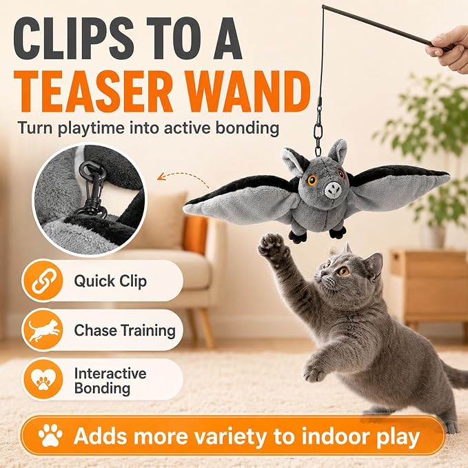 Flying Bat Dog Toy, Flying Bat Toy for Dogs & Cats with Flapping Wings and Chirping Sound, Motion-Activated Interactive Pet Toy for Hanging, Ground and Indoor Chase Play (1PC)