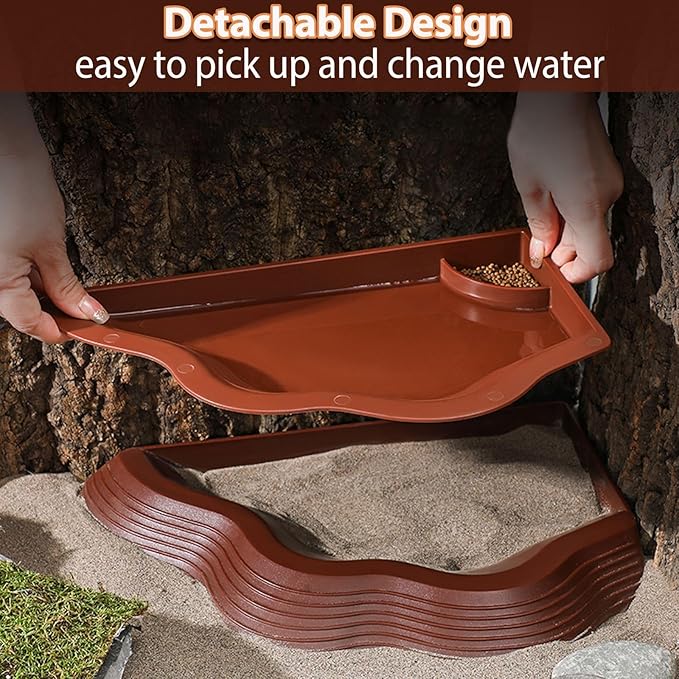 Tortoise Water Bowl with Ramp, 3PCS Leaf Reptile Food Water Bowl Turtle Pool Reptile Water Dish Tortoise Bathing Pool Turtle Soaking Dish Aquarium Habitat Accessories Large