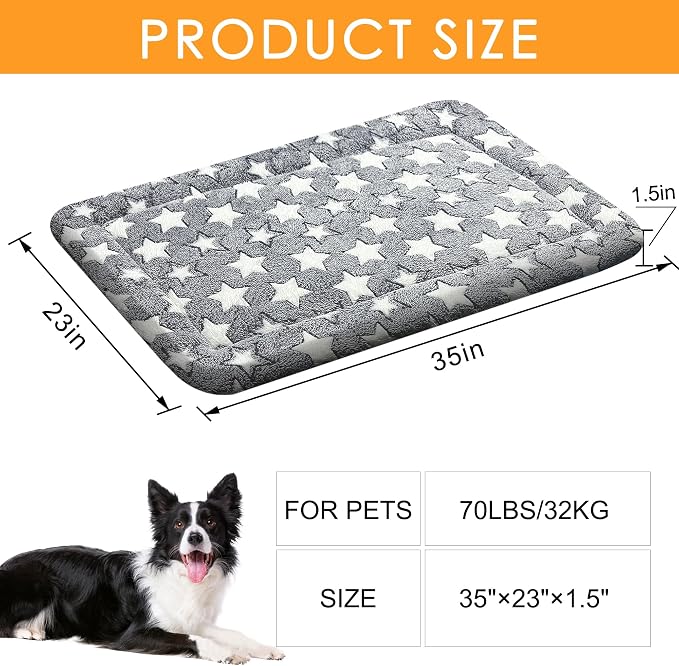 4 Pcs Washable Dog Bed Plush Orthopedic Outdoor Crate Mat with Non-Slip Bottom,Luxe Kennel Pad for Pets,Cozy Cage Cushion&Pet Sleeping Mattress Large Sized,Medium,Small Dogs,35 x 23 inch,Color Blend