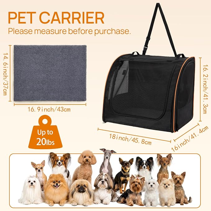Dog Car Seat, Enclosed Carrier for Pets Travel Safety Dog Crate Soft-Sided Covered Car Kennel Carrier for Backseat for Medium Dogs (S)