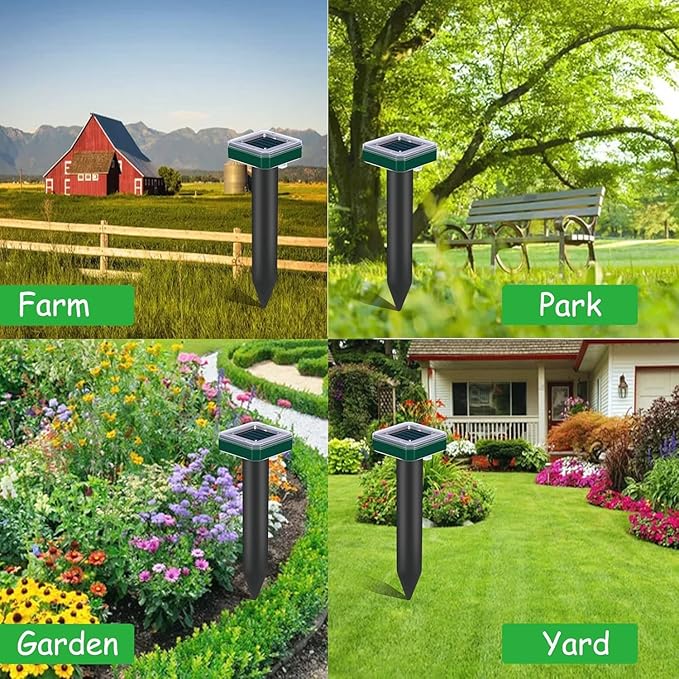 8 Pack Mole Repellent Solar Powered for Lawns Snake Repellent for Yard Gopher Trap Groundhog Vole Repellent Ultrasonic Spike Outdoor Waterproof Sonic Chipmunk Rodent Burrowing Animals Deterrent Stake