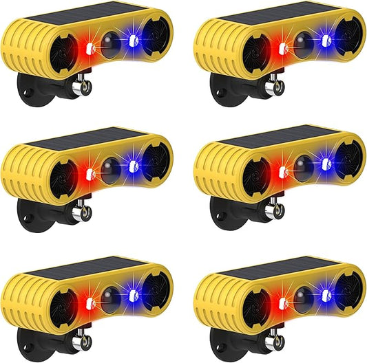 Solar Outdoor Motion Sensor Alarm - Motion Sensor Dog Barking with 130dB Noise Maker Strobe Light Dog Barking Alarm for Homes - Holiday Homes - Farms (6 Pack)