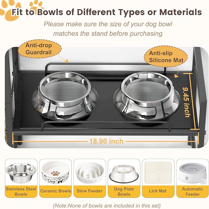 Elevated Dog Bowl Stand with 2 Feeding Stations, Adjustable Raised Feeding Station Cabinet with Toy Bin Basket, Lifted Food and Water Bowl Holder, Pet Storage Organizer for Large Medium Small Dogs