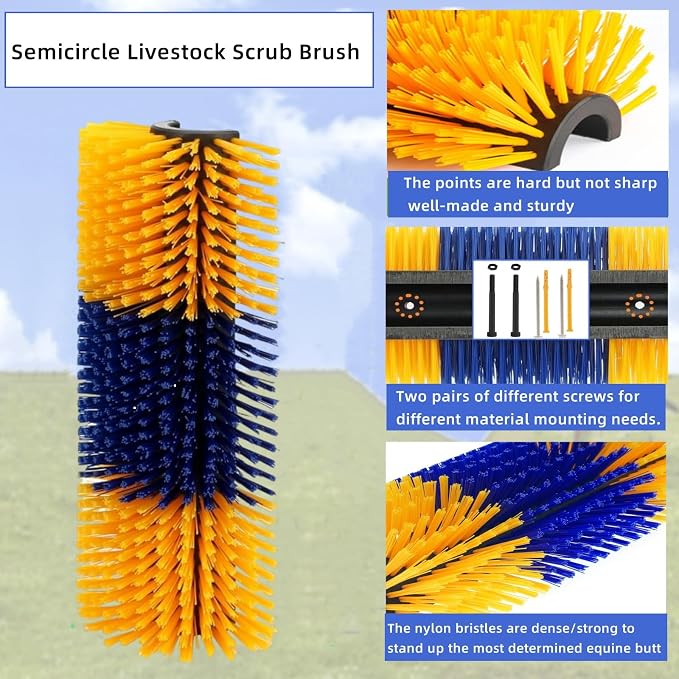 Livestock Scratching Brush 1 Pack, Itch Relief Goat Scratching Post | Horse Cow Goat Brushes for Scratching, Self-Grooming, Upgraded No-Strip Screws for Easy Install Barn Farm, Protects Fence