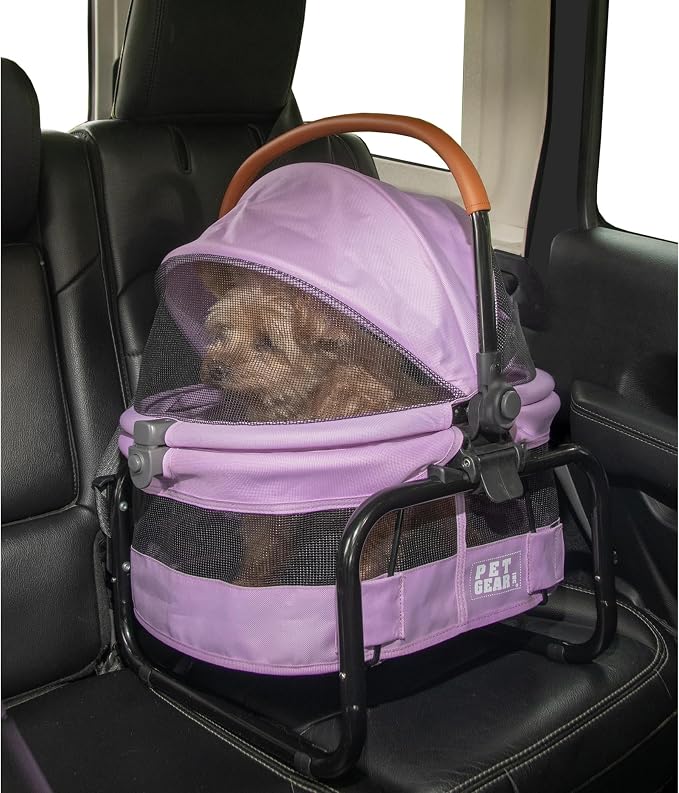 Pet Gear No-Zip View 360 Pet Carrier & Car Seat, 15", Bright Lilac | Ultra Lite, Booster Seat Frame, Mesh Ventilation, Push Button Entry, No Tools Required, For Small Dogs & Cats