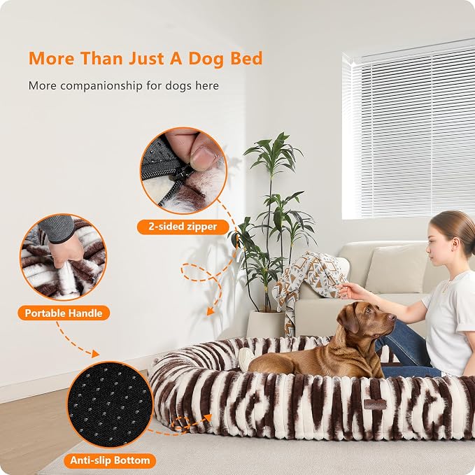 Human Dog Bed for Adult, Orthopedic Gel Memory Foam, 71"x47"x9" | Human Dog Bed Fits Adult & Pets, Reversible Egg-Crate Foam Cushion, Washable Pet Bed with Blanket, Tie-dye Brown