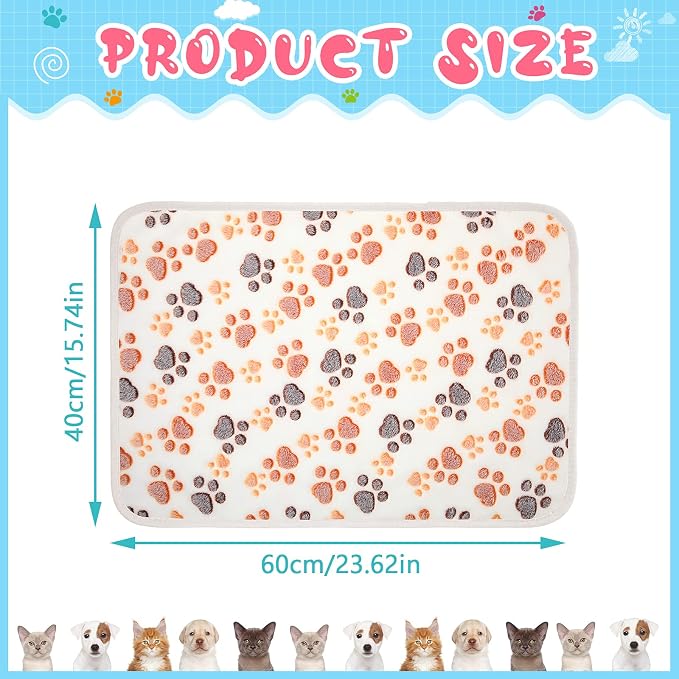 Tatuo 4 Pack Fleece Dog Blankets for Puppy Cats Multi-Size Sleep Mat for Pet Guinea Pig Soft Washable Warm Crate Bed Puppy Teething Toys Print Pattern Blanket Indoor(White,24 x 16 Inch,Paw)