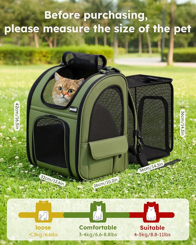 pecute Pet Backpack Expandable, Cat Carrier Backpack with Breathable Window | Durable Oxford Cloth, Lockable Zipper,Use for Pet Under 11 lbs to Travel