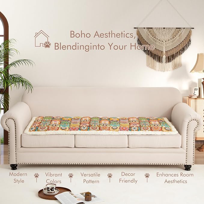 Couch Cover for Sofa, Sectional Couch Cover for Dogs, Sofa Cover Washable, Cushion Cover Blanket Pad Bed Mat for Pets, Boho Furniture Protector, Orange, 27.6x59in
