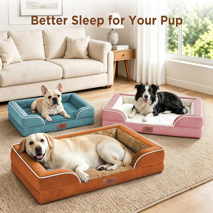 Comfort Expression Waterproof Orthopedic Dog Beds for Large Sized Dog | Supportive Egg Crate Foam Large Pet Bed with Removable Bolster, Dog Couch with Washable Cover & Non-Slip Bottom, 36x27 Inch