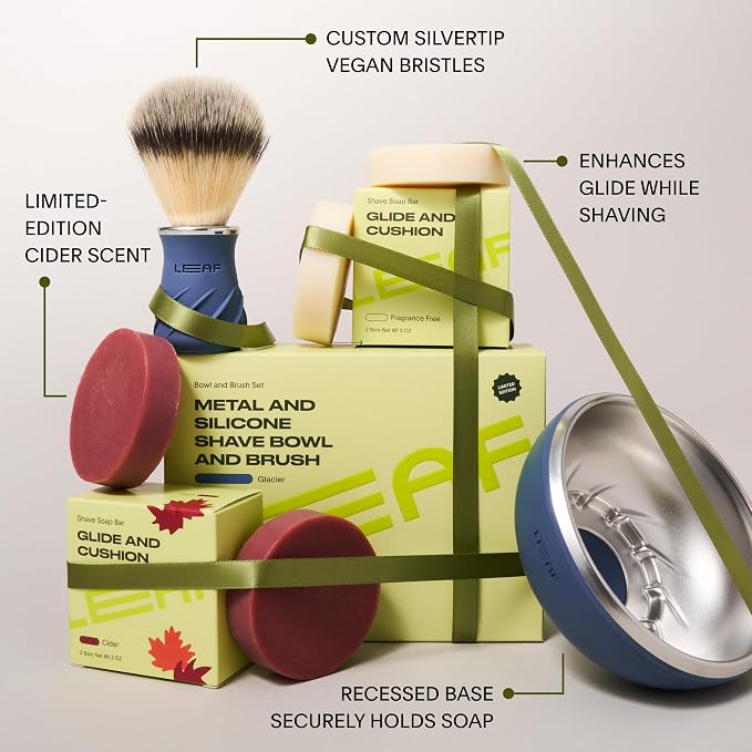 Leaf Shave Ultimate Lather Box - Glacier Bowl & Brush Set, Shave Soaps | Includes limited-edition bowl & brush set, limited-edition Cider shave soap and fragrance-free shave soap