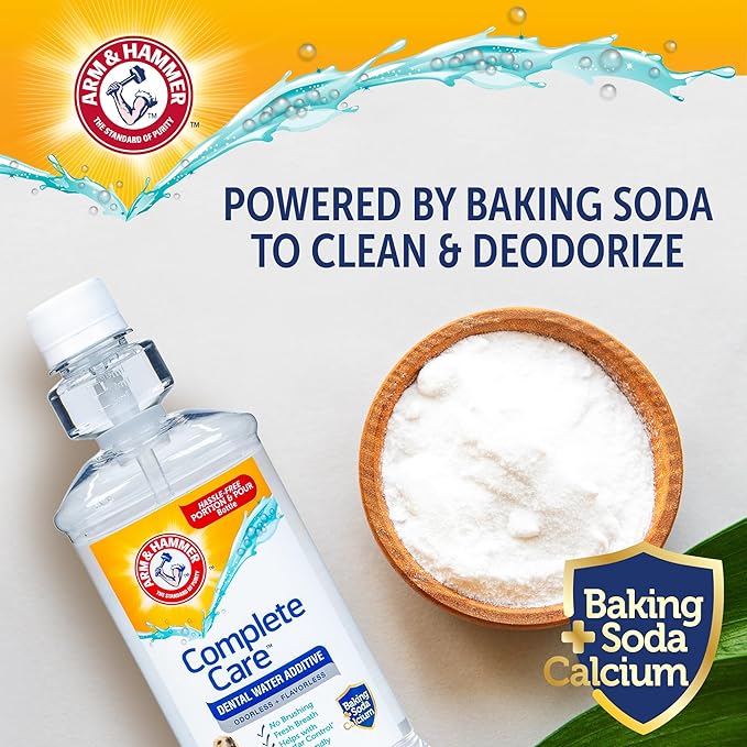 Arm & Hammer Complete Care Dental Water Additive for Dogs, Easy Portion Bottle 16 Fl Oz, Dog Breath Freshener, Odorless and Flavorless, Baking Soda Enhanced for Tartar Control