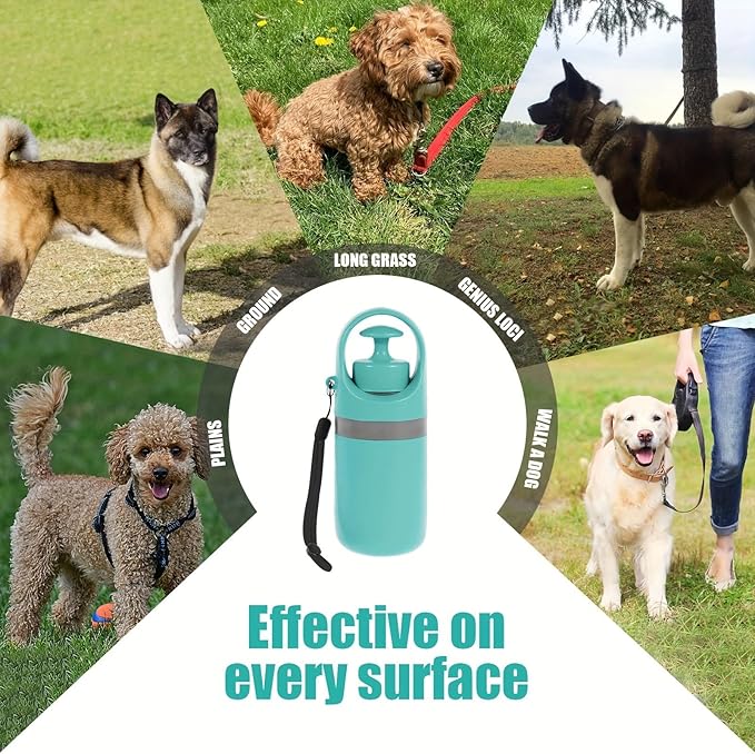 Dog Pooper Scooper, Portable No-Touch Waste Picker with Built-in Bag Dispenser (1 Roll 15 Count), One-Handed Claw Grabber with Wrist Lanyard, Leak-Proof Odor-Control Storage, for Small & Medium Dogs