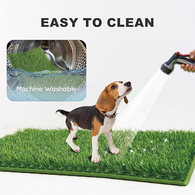 HQ4US Dog Grass Pad with Tray, Odor Free Grass Pee Pad for Dog Litter Box | Small Dog Potty Tray No Grate, Artificial Grass Fast Drainage, Hemmed Edge, Realistic, Fake Grass for Indoor Balcony