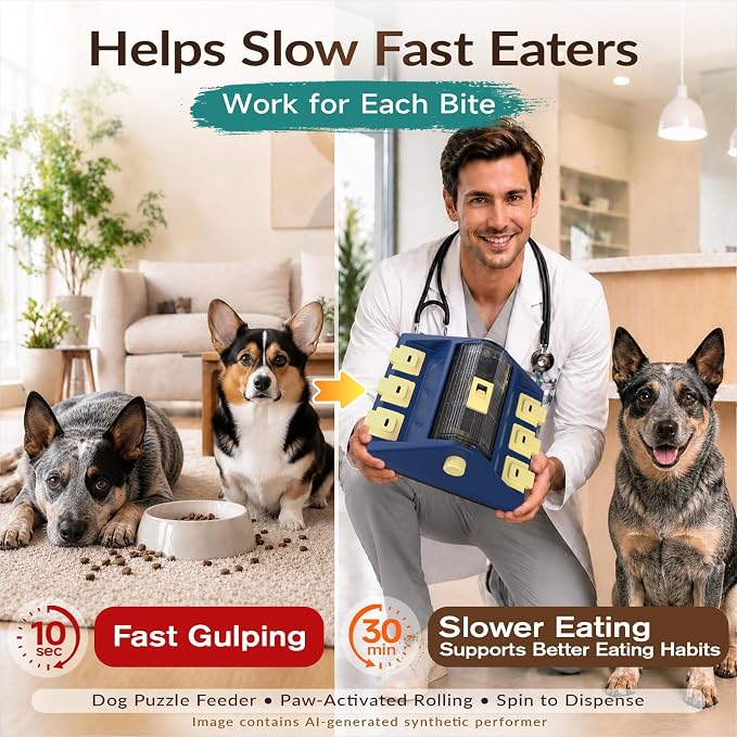 KADTC 2-Level Dog Puzzle Toy Rotating Treat Dispenser for Small/Medium Dogs | L. 4-cup capacity. Longer meals. Adjustable food flow. Burn energy. Beat boredom. Build brainpower. Meals become enrichment.