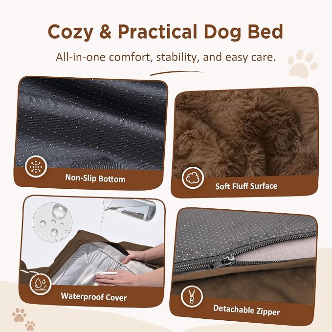 Comfort Expression Waterproof Orthopedic Dog Beds for Large Sized Dog | Supportive Egg Crate Foam Large Pet Bed with Removable Bolsters, Dog Couch with Washable Cover & Non-Slip Bottom, 38x25 Inch
