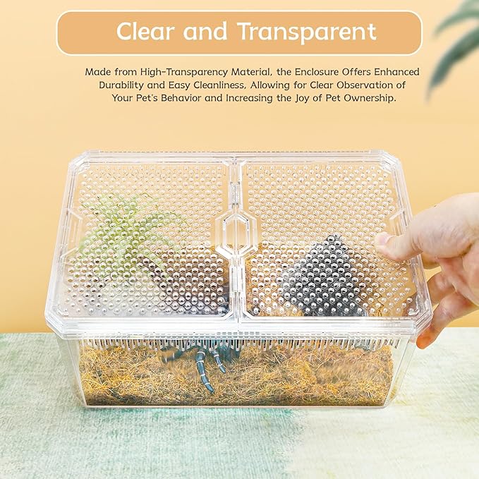 High-Transparency Reptile & Insect Enclosure Terrarium with Magnetic Door, Excellent Ventilation, Easy Cleaning, and Strong, Long-Lasting Build for Frog,Insect House Gecko, Hermit Crab White, 12Inch