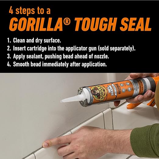 Gorilla 100% Silicone Sealant All Purpose, 10 Ounce Cartridge, Clear (Pack of 1)